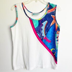 Vintage 80s Lily’s Of Beverly Hills Tennis Tank Top Abstract Colorful Small